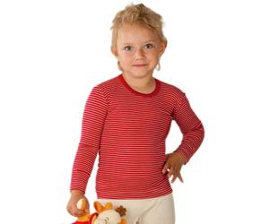 Atmungsaktives Wolle Seide Shirt rot geringelt 128