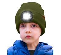 ATNKE Kids LED Beleuchtete Mütze mit Licht,Wiederaufladbare USB 4 LED Laufmütze Extrem Heller Lampe Winter Warme Stricken Mütze Großartig Geschenke für Jungen und Mädchen/Army Green