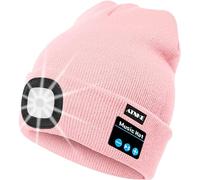 ATNKE LED beleuchtete Bluetooth Beanie Kappe, wiederaufladbare USB-Musikalische Laufmütze mit extrem hellem 4 LED Licht wasserdichte Lampe für das Skifahren/Light Pink