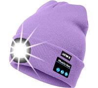 ATNKE LED beleuchtete Bluetooth Beanie Kappe, wiederaufladbare USB-Musikalische Laufmütze mit extrem hellem 4 LED Licht wasserdichte Lampe für das Skifahren/Taro Purple