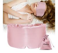 ATreebag Seide Schlafmaske für Damen und Herren, Maulbeerseide Auge Schlafmaske und Augenbinde mit verstellbarem Klettriemen, Verdunkelungsaugenabdeckung für Schlaf Reisen Yoga Nap, Große Größe,