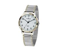 Atrium Damenuhr Zugband mit Leuchtzeigern Analog Quarz Edelstahl matt und poliertem goldfarbenen Rand 5 bar Flexband Bicolor A13-64