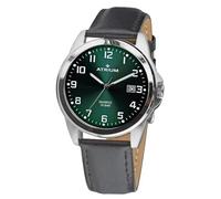Atrium Herren-Armbanduhr Edelstahl Analog Quarz 10 bar mit Datum, Leuchtzeiger, sehr deutliches Zifferblatt Dunkelgrün und Lederband schwarz A16-16