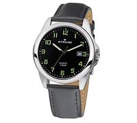 Atrium Herren-Armbanduhr Edelstahl silberfarben Analog Quarz 10 bar mit Datum, Leuchtzeiger, Leuchtziffern, sehr deutliches Zifferblatt Schwarz und Lederband schwarz A16-11