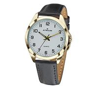 Atrium Herren Armbanduhr Klassisch Sehr Deutlich Goldfarben Analog Quarz mit Leder Armband Schwarz A10-20