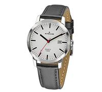 Atrium Herren Damen Armbanduhr Unisex im Bahnhofsuhren Stil Klassisch Edelstahl silberfarben Analog Quarz sehr deutliches weißes Zifferblatt 5 Bar Lederband schwarz A21-10