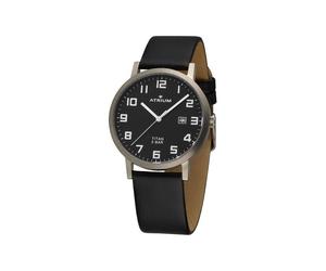Atrium - Herrenarmbanduhr Atrium A40-11 in Titan mit schwarzen Lederarmband und Datumsanzeige