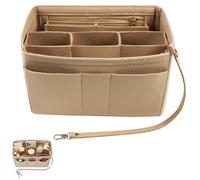 ATSGJLZN Handtaschen Organizer, 27x16x15cm Filz Taschenorganizer mit Mehrere Fächer, Organizer Tasche, Langlebig Taschenorganizer Shopper mit Reißverschluss, Innentaschen für Handtaschen (Beige)