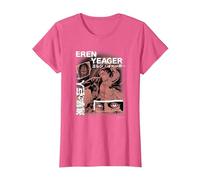 Attack on Titan Eren Yeager Japanese Manga Collage Portrait T-Shirt, Damen, Rosa Meliert, XS