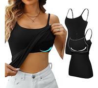 Attraco 2 Stück Baumwolle Top Regal BH Camisoles unterhemd Verstellbare Spaghetti Strap Tank Tops Scoop Neck Layer Cami Schwarz*2 XL