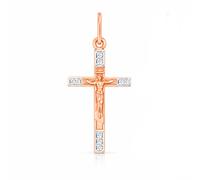 Attraktiver Anhänger - Kreuz aus 585er Rot- und Weißgold, mit beidseitiger Gravur und Einlagen aus 9 Zirkonia, Höhe ≈ 25 mm. SOKOLOV Jewelry