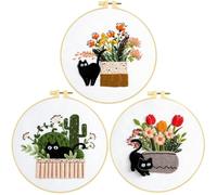 AUAUY 3 Stück Sticken Set, mit Katze Embroidery, Stickrahmen und Werkzeuge | Stickerei Set Anfänger, für DIY Kunst Handwerk, Erwachsene Stickerei Set, Handstickerei-Kits, für DIY Kunst, Handwerk