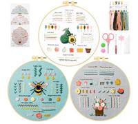 AUAUY 3 Stück Sticken Set, mit Stickrahmen, Werkzeuge, 28 Stichen | Stickerei Set Anfänger, für DIY Kunst Handwerk, Erwachsene Stickerei Set, Handstickerei-Kits, für DIY Kunst, Handwerk