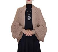 Aublinto Damen Lang Strickmantel Strickjacke Umhang Schal Pelzkragen kurzer Cardigan Pullover Bolero gemütlicher Herbst und Winter Karierter Schal Offen Pulllover Damen Herbst Winter Outing Stil