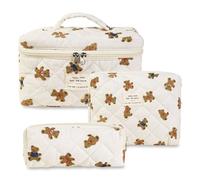 Aucuu 3PCS Set Kosmetiktasche, Reise Kosmetiktasche Set Damen, Kulturtasche Damen mit Blumenmuster, Gesteppte Kulturtasche, Kulturbeutel Make Up Tasche, Tragbare Schminktasche für Mädchen Frauen