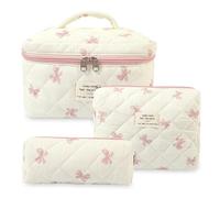 Aucuu 3PCS Set Kosmetiktasche, Reise Kosmetiktasche Set Damen, Kulturtasche Damen mit Blumenmuster, Gesteppte Kulturtasche, Kulturbeutel Make Up Tasche, Tragbare Schminktasche für Mädchen Frauen