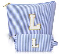 Aucuu Kosmetiktasche Damen, 2 Stück Initialen Make-up-Tasche, Cord-Reise Schminktasche, Reise Kulturbeutel, Tragbare Makeup Bag, Personalisierte Geschenke für Frauen Mädchen, Kosmetiktasche mit L