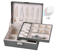 Aucuu Schmuckkästchen Damen, Schmuckkästchen Groß, 2 Ebenen Schmuckschatulle, Abschließbare Schmuckaufbewahrung mit Schlüssel, Schmuck Organizer, Schmuckbox Schmuckkasten für Ringe Halskette Ohringe