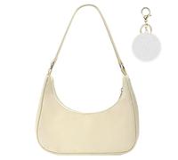 Aucuu Umhängetasche Damen Handtasche, Nylon Retro Achsel Tasche mit Pom-Pom-Schlüsselanhänger, Y2k Fashion Unterarmtasche mit Reißverschluss-Geschenk für Weihnachten und Geburtstag, Weiß