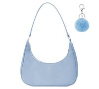 Aucuu Umhängetasche Damen Handtasche, Nylon Retro Achsel Tasche mit Pom-Pom-Schlüsselanhänger, Y2k Fashion Unterarmtasche mit Reißverschluss-Geschenk für Weihnachten und Geburtstag, Weiß