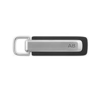 Audi 3182500800 Schlüsselanhänger Metall Leder Anhänger Schlüsselring Keyring Gravur, mit A8 Schriftzug und Audi Ringe Logo, silber/schwarz