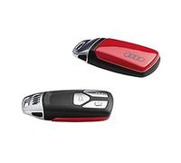 Audi 8W0071208BY3U Schlüsselblende Cover, mit Ringe Logo, nur für Schlüssel 4M0959754 8W0959754 8S0959754 *mit* Chromspange (tangorot)