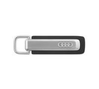 Audi Schlüsselanhänger A6 e-tron 3182500600 – Metall/Leder, Gravur, Audi Ringe, silber/schwarz