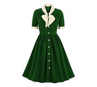 Audrey Hepburn Kleid Elegant - Französische Frauen Vintage Bowknot Detail Schlankheitseffekt Color Block Elegant Kleines schwarzes Kleid Teufel Damen Schritt Knopf Erwachsene Liebhaber der Windeln