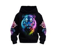 Aueoero Kapuzenpullover mit 3D-Druck, für Jungen, Mädchen, Kinder, Sweatshirts, Pullover, coole Kleidung, Schwarz / Rot, 5 Purple Tiger, 6-7 Jahre