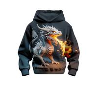 Aueoero Kapuzenpullover mit 3D-Druck, für Jungen, Mädchen, Kinder, Sweatshirts, Pullover, coole Kleidung, Schwarz / Rot, Baby Drogon, 8-11 Jahre