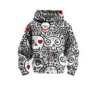 Aueoero Kapuzenpullover mit 3D-Druck, für Jungen, Mädchen, Kinder, Sweatshirts, Pullover, coole Kleidung, Schwarz / Rot, Herz-Skelett, 8-11 Jahre