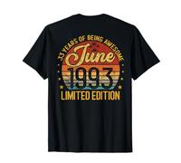 (Auf der Rückseite) Retro Vintage Juni 1993 33 Jahre alt 33. Geburtstag T-Shirt