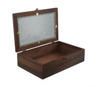 Aufbewahrungsbox aus Holz mit Glasscharnierdeckel und Frontverschluss, Schmuckaufbewahrung, Organizer, dekorative Box für Zuhause (M)