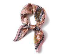 Aufeel 100% reine Maulbeerseide, quadratischer Schal für Haare, 68 x 68 cm, für Damen, Seide, Halstuch, Pinke Kette., Small