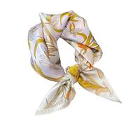 Aufeel Damen-Halstuch aus 100 % reiner Maulbeerseide, klein, quadratisch, Seide, Kopftuch, ca. 53 x 53 cm, Beige gestreift, Small