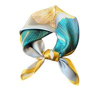 Aufeel Damen-Halstuch aus 100 % reiner Maulbeerseide, klein, quadratisch, Seide, Kopftuch, ca. 53 x 53 cm, Blätter, Small