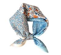 Damen-Schal aus 100 % reiner Maulbeerseide, klein, quadratisch, Halstuch für Damen, Seiden-Kopftuch, 53,3 x 53,3 cm, Blau + Weiß geblümt, Small