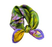 Aufeel Damen-Halstuch aus 100% reiner Maulbeerseide, klein, quadratisch, Seide, Kopftuch, ca. 53 x 53 cm, Violett, Grün, Small