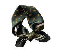 Aufeel Damen Schal aus 100% reiner Maulbeerseide, klein, quadratisch, Halstuch, Seide, Kopftuch, 53,3 x 53,3 cm, grün/schwarz, Small