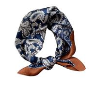 Aufeel Halstuch, 100% echte Maulbeerseide, klein, quadratisch, 53,3 cm, leichtes Kopftuch, bedruckt, in Geschenkverpackung, Dunkelblaubraun, Small