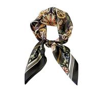 Aufeel Quadratischer Schal aus 100 % reiner Maulbeerseide, 68,6 x 68,6 cm, Damen-Halstuch, Kopftuch, Schwarze Blume, S
