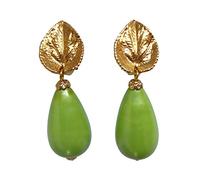 Auffällig: Sehr große leichte Ohrstecker Ohrringe Blatt-Ohrstecker vergoldet Perle grün Tropfen Geschenk stilvoll Statement elegant Designer JUSTWIN