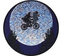 Aufnäher "E.T. am Fahrrad" Der Ausserirdische UFO Alien Patches Applikation zum Aufbügeln Premium Qualität Aufkleber Abzeichen bestickt - Mond Bügelflicken zum aufnähen 80x80mm