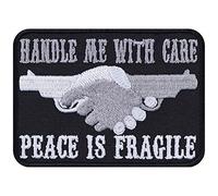 Aufnäher "Handle me with care - Peace is fragile" Biker Aufbügler Rocker Patch zum annähen/aufbügeln Hand shake Applikation für Leder/Kutten/Motorrad - 90x65mm