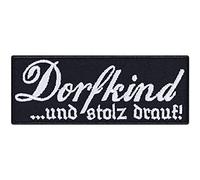 Aufnäher lustig: Dorfkind und stolz drauf! Aufbügler Patch Austria Österreich Bügelbilder Dorfkind Geschenk für Männer/Frauen DIY Applikation für Jacke/Weste/Jeans/Hut 90x35mm