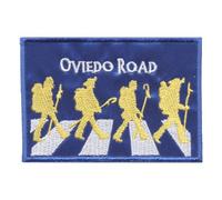Aufnäher Oviedo Road | Camino Primitivo Jakobsweg Patch | Pilger auf Zebrastreifen | Bestickt | 9 x 6 cm