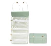 Aufrollbare Make-up-Tasche, faltbare Kosmetiktasche, Kulturbeutel mit 4 abnehmbaren Reißverschluss-Taschen für Frauen, Dusche, Reisen, Alltag, 54 x 23,5 x 1 cm, PU-Leder, PVC, Netzgewebe, grün, Refer