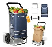 Aufun Einkaufstrolley Klappbar 56L, Aluminiumrahmen, 3-Rad Treppensteiger Design, wasserdichte Oxford-Tasche, 3in1 Trolley Faltbarer Handwagen mit Kühlfach, bis 30 kg, für Einkäufe & Reisen, Blau