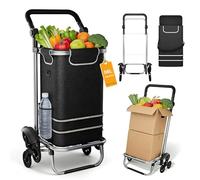 Aufun Einkaufstrolley Klappbar 56L, Aluminiumrahmen, 3-Rad Treppensteiger Design, wasserdichte Oxford-Tasche, 3in1 Trolley Faltbarer Handwagen mit Kühlfach, bis 30 kg, für Einkäufe & Reisen, Schwarz