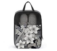 Aufwendige schwarz-weiße Schuhtasche mit tropischem Blumenmuster, Reise-Schuh-Organizer, wasserabweisend, Schuhbeutel mit Reißverschluss, Sneaker, Staubbeutel, grau, Einheitsgröße, modern, grau,